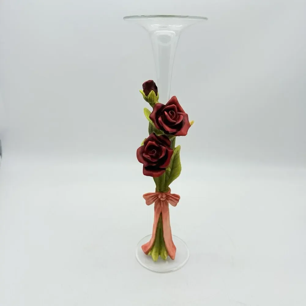 Single Rose Flower Vase With Ceramic Roses On The Side